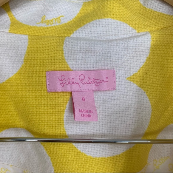 Lilly Pulitzer Blazer Jacket Circles Polka Dots White Yellow Button Size 6 - Picture 14 of 16